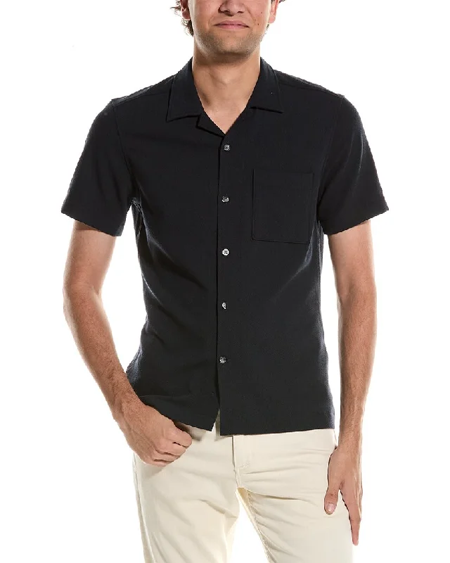 men's casual polo shirts for work -Reiss Lunar Textured Cuban Collar Button-Through Shirt