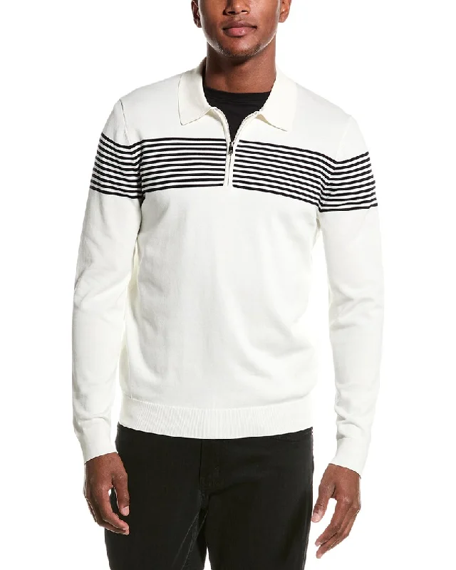 men's stylish cotton polo shirts -Reiss Rami Striped Zip Polo Shirt