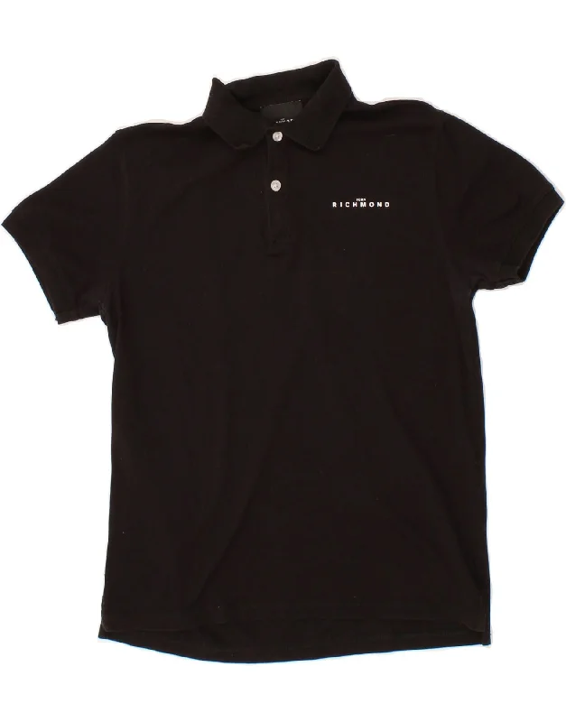 men's casual wear polo shirts -RICHMOND Boys Graphic Polo Shirt 13-14 Years Black Cotton