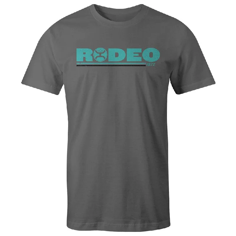 men's black graphic t-shirts -"Rodeo" Grey T-shirt w/Turquoise & Black Logo