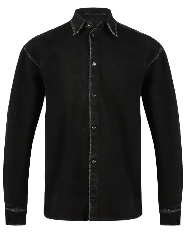 men's casual slim-fit shirts -RtA Snap Front Denim Shirt