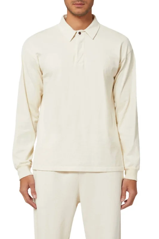 men's regular-fit polo shirts -Rugby Long Sleeve Shirt In Ivory