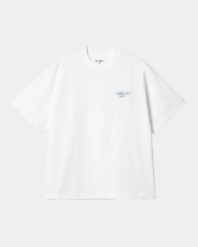 men's summer cotton tees -Signature Script T-Shirt | White / Dusty Ice