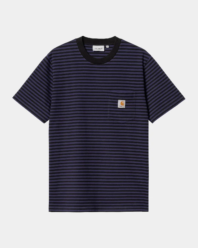 stylish short-sleeve t-shirts -Verner Stripe Pocket T-Shirt | Black / Aura