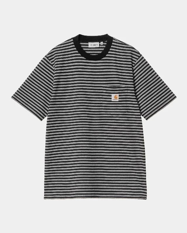 athletic-style t-shirts for men -Verner Stripe Pocket T-Shirt | Black / Dark Grey Heather