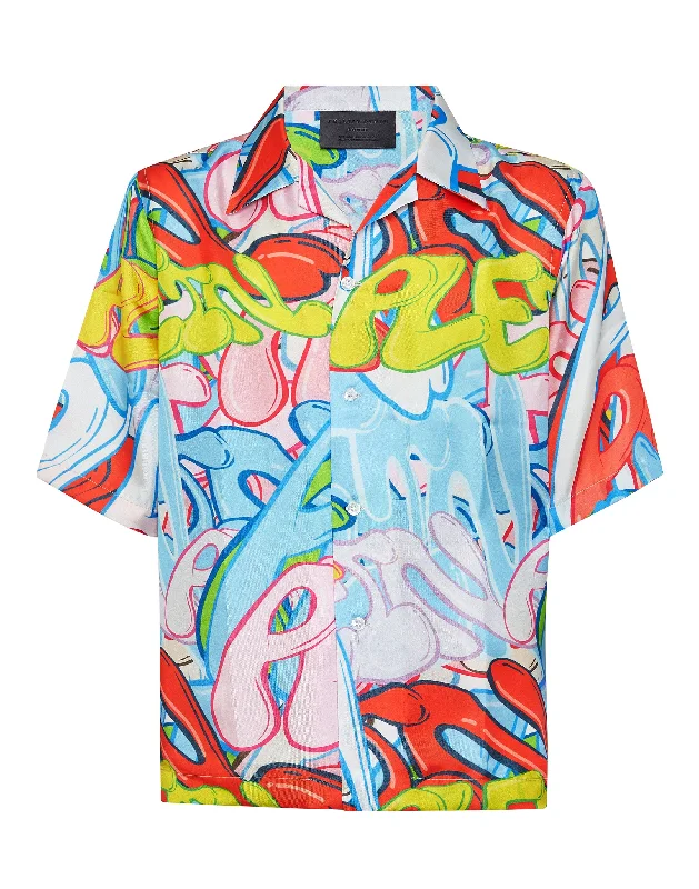 stylish casual shirts -Silk Shirt SS Bombing Graffiti