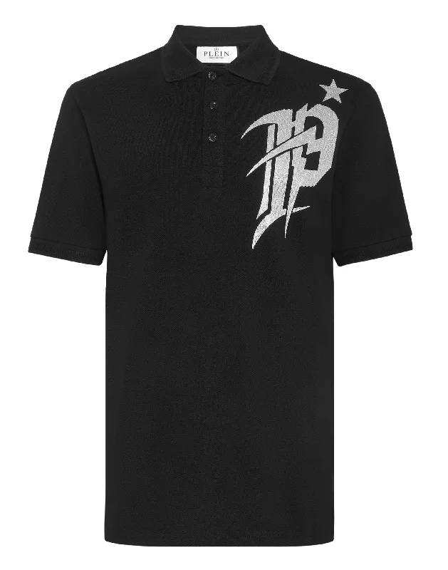 men's polo shirts with logos -Slim Fit Polo shirt SS Gothic Plein with Crystals