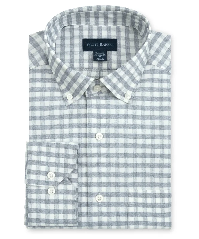 men's polo-style shirts -Soft Performance Melange Gingham, Grey Heather