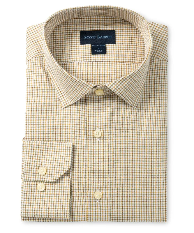 men's casual long-sleeve shirts -Stretch Classic Plaid, Khaki