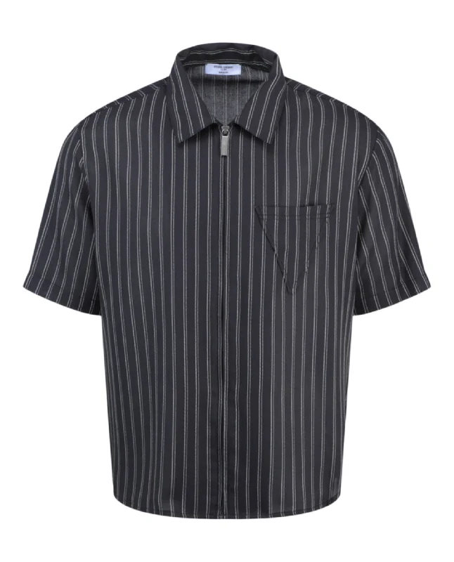 men's checkered shirts -Striped Zipped Shirt