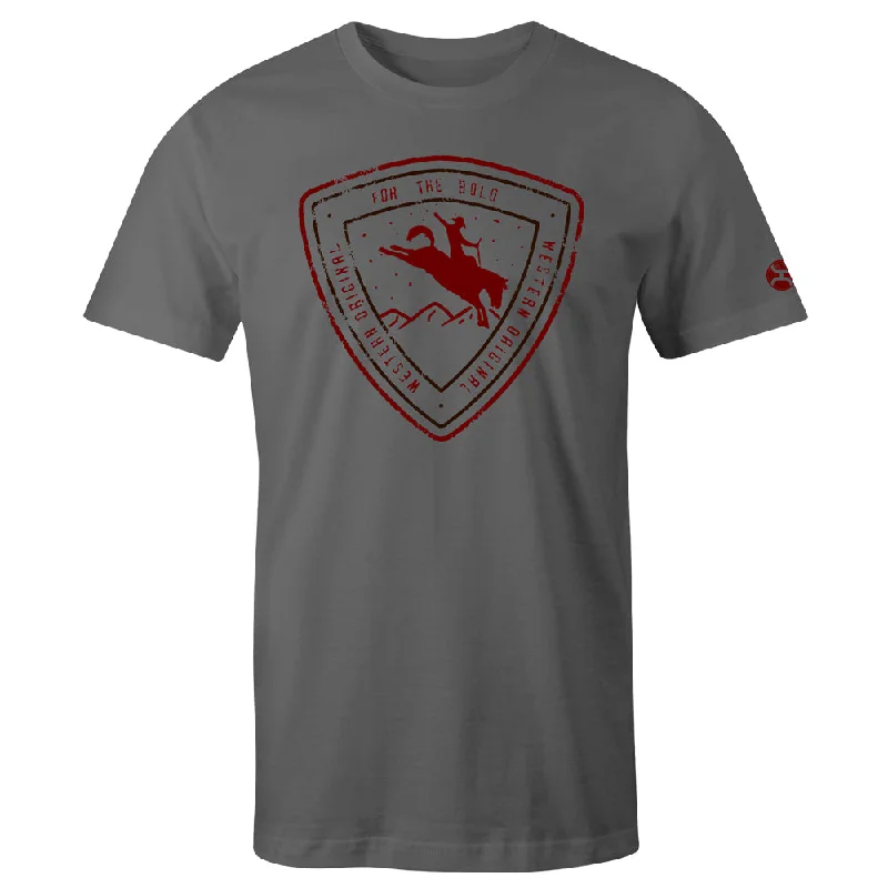 slim fit t-shirts for men -"Summit" Grey Heather w/ Black & Red Logo T-shirt