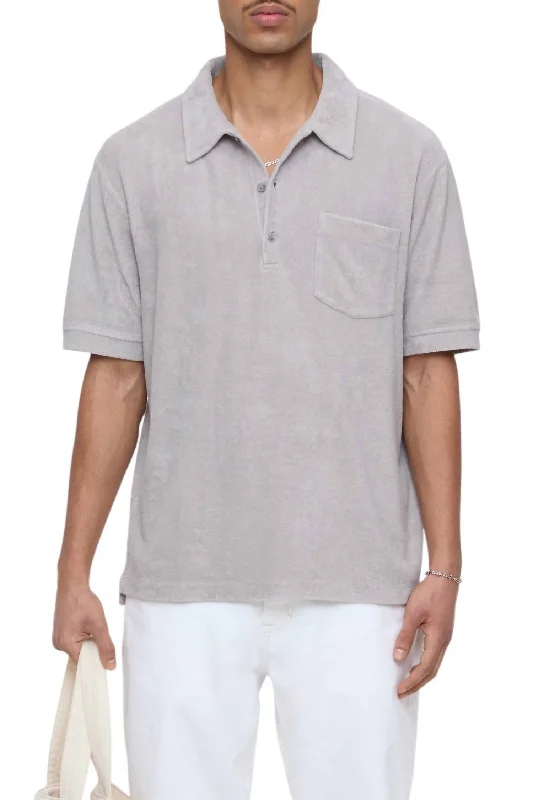 casual polo shirts for men -Terry Cloth Polo In Chalk Gray