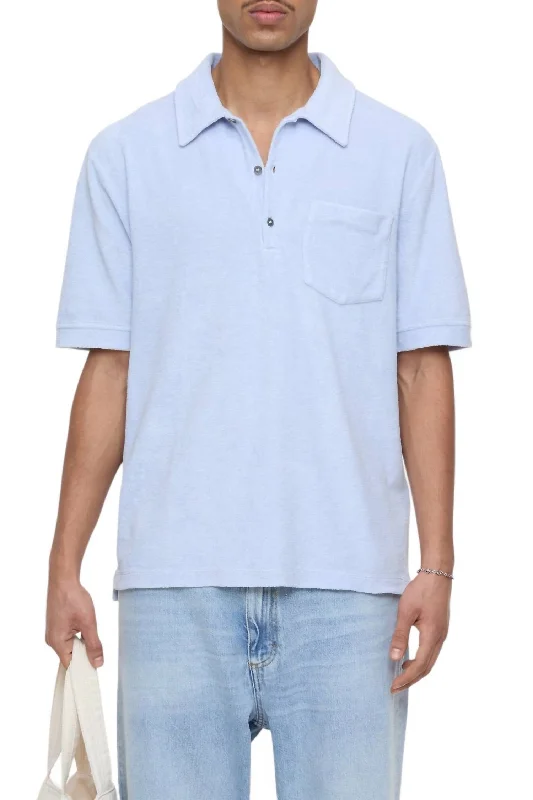 comfortable casual polo shirts for men -Terry Cloth Polo In Horizon Blue