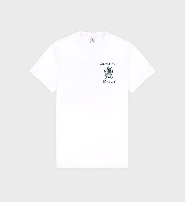 men's graphic print t-shirts -The Carlyle Crest T-Shirt - White/Forest