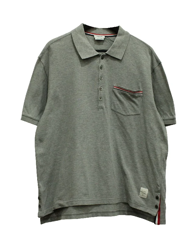 casual polo shirts for men -Thom Browne Pocket Trim Pique Polo in Grey Cotton