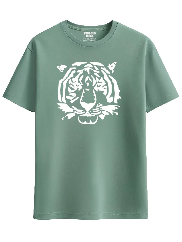 men's athletic cotton t-shirts -Tiger Face Size T-shirt