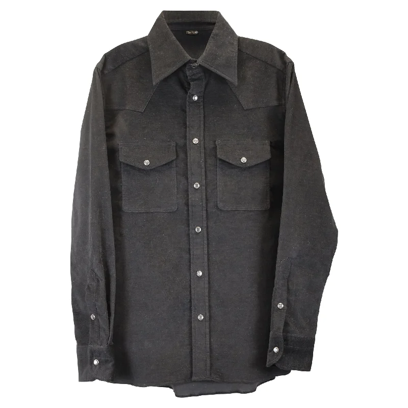 men's dress shirts with patterns -Tom Ford Pocket Shirt in Charcoal Cotton