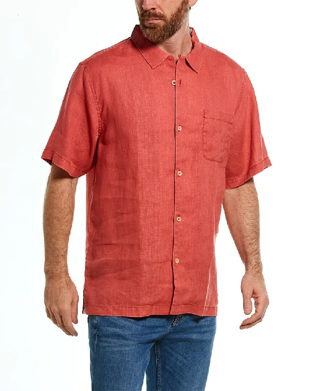 men's fashion shirts -Tommy Bahama Linen Sea Glass Camp Woven Shirt