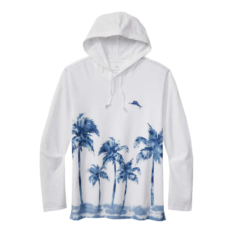 men's performance hoodies -Tommy Bahama Palm Break Lux Hoodie Long Sleeve T-Shirt - White