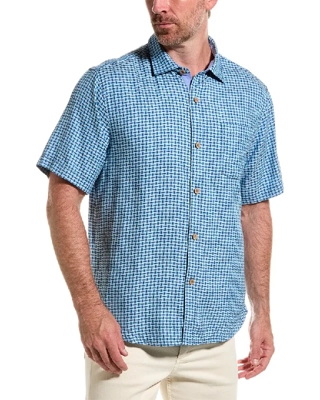 casual shirts for men -Tommy Bahama Shasta Shores Check Silk Camp Shirt