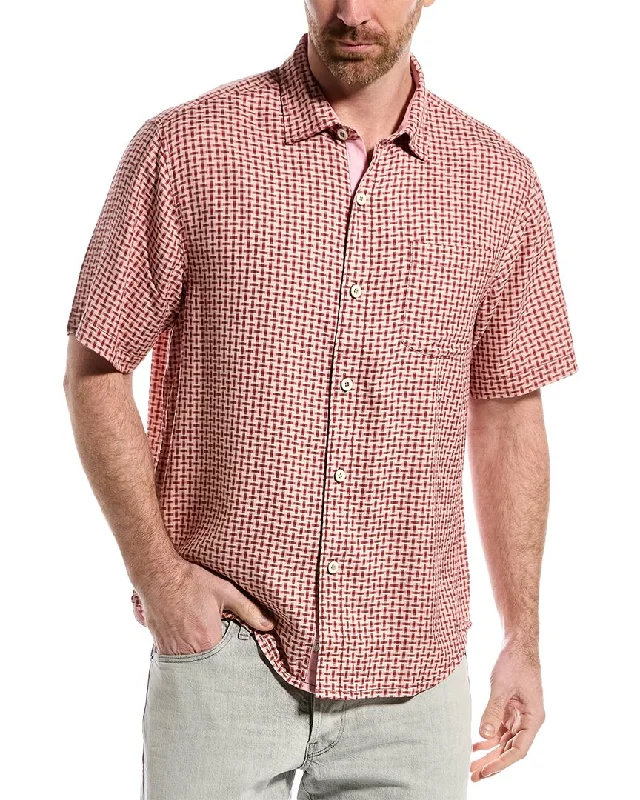 men's polo-style shirts -Tommy Bahama Shasta Shores Check Silk Camp Shirt