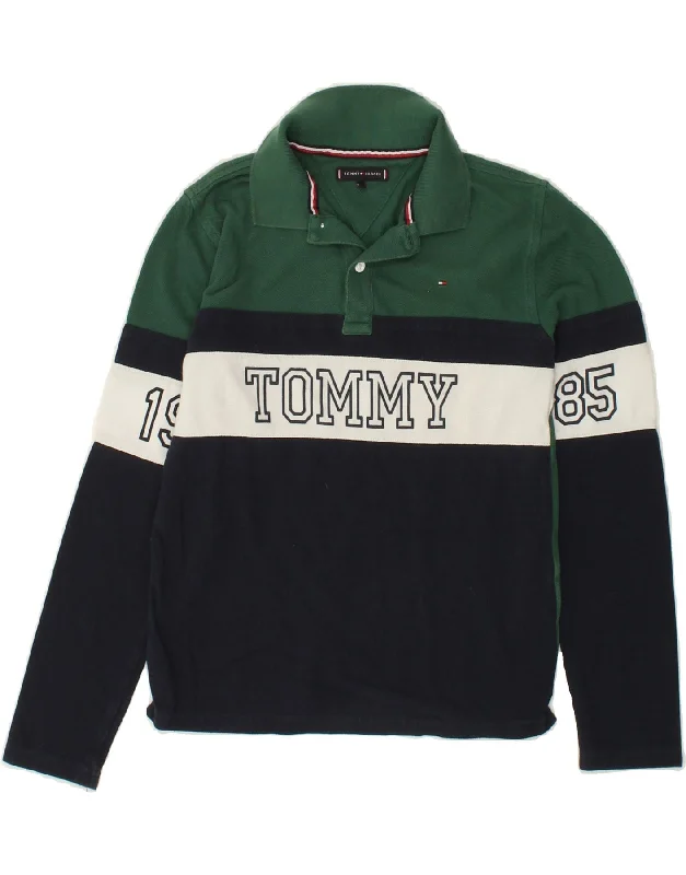 men's striped polo shirts -TOMMY HILFIGER Boys Graphic Long Sleeve Polo Shirt 11-12 Years Green