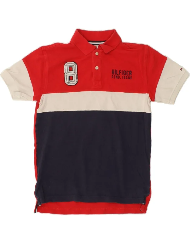 men's durable cotton polo shirts -TOMMY HILFIGER Boys Graphic Polo Shirt 12-13 Years Large  Multicoloured