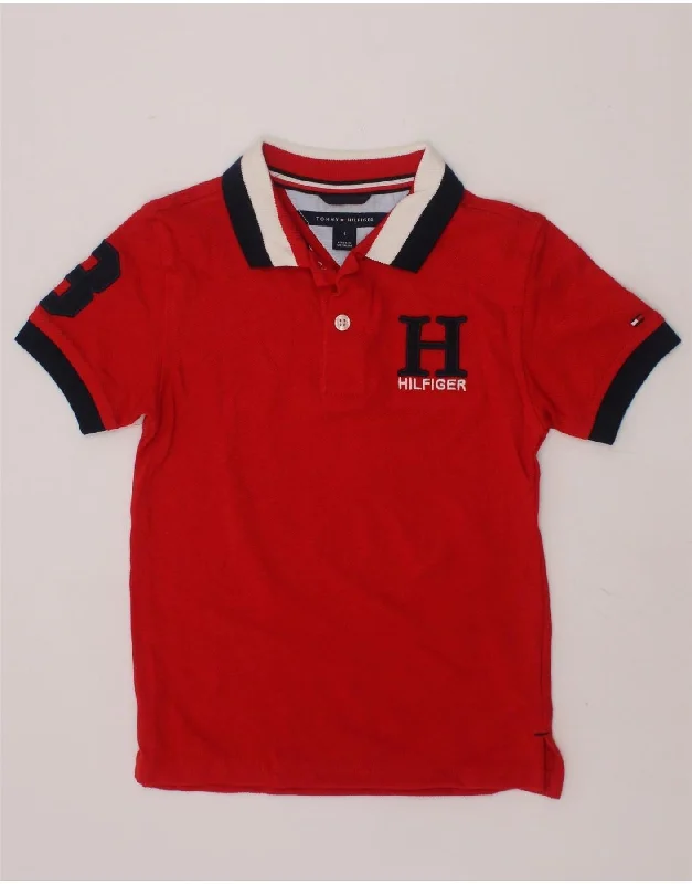 men's athletic pique polo shirts -TOMMY HILFIGER Boys Graphic Polo Shirt 3-4 Years Red Cotton