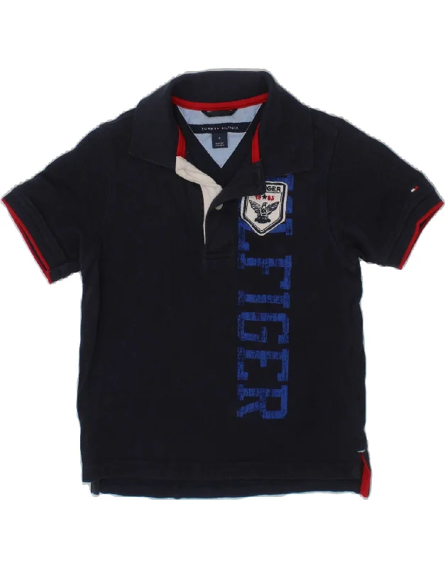 men's custom embroidered polo shirts -TOMMY HILFIGER Boys Graphic Rugby Polo Shirt 3-4 Years Navy Blue Cotton