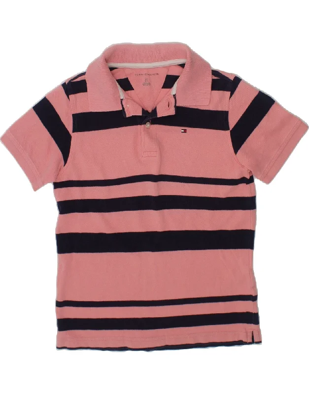 men's pique polo shirts with logos -TOMMY HILFIGER Boys Polo Shirt 6-7 Years Small Pink Striped