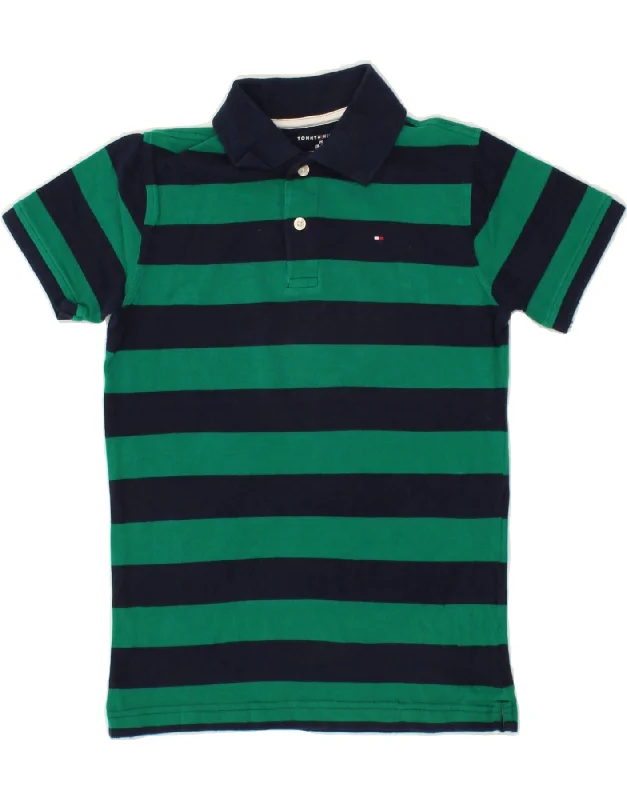 vibrant polo shirts for men -TOMMY HILFIGER Boys Polo Shirt 8-9 Years Medium Navy Blue Striped Cotton