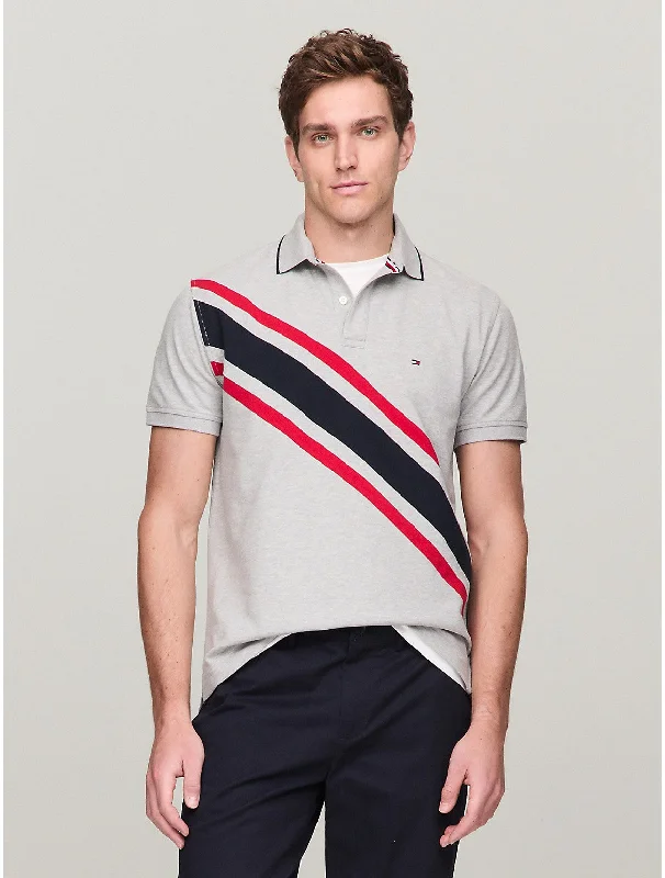 men's long sleeve pique polo shirts -Tommy Hilfiger Men's Regular Fit Banner Stripe Polo