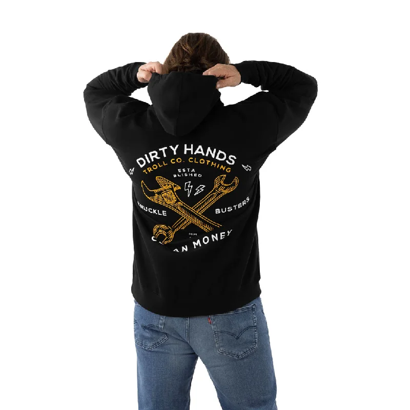 minimalist sweatshirts for men -Troll Co. Men's Twisting Wrenches "Dirty Hands Clean Money" Graphic Hoodie