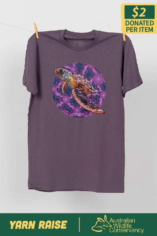 men's casual summer t-shirts -Sea Turtle 'Australian Wildlife Conservancy' Mauve Cotton Crew Neck Unisex T-Shirt