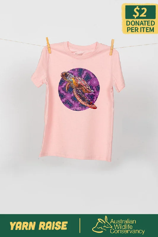 men's v-neck t-shirts -Sea Turtle 'Australian Wildlife Conservancy' Pink Cotton Crew Neck Kids T-Shirt