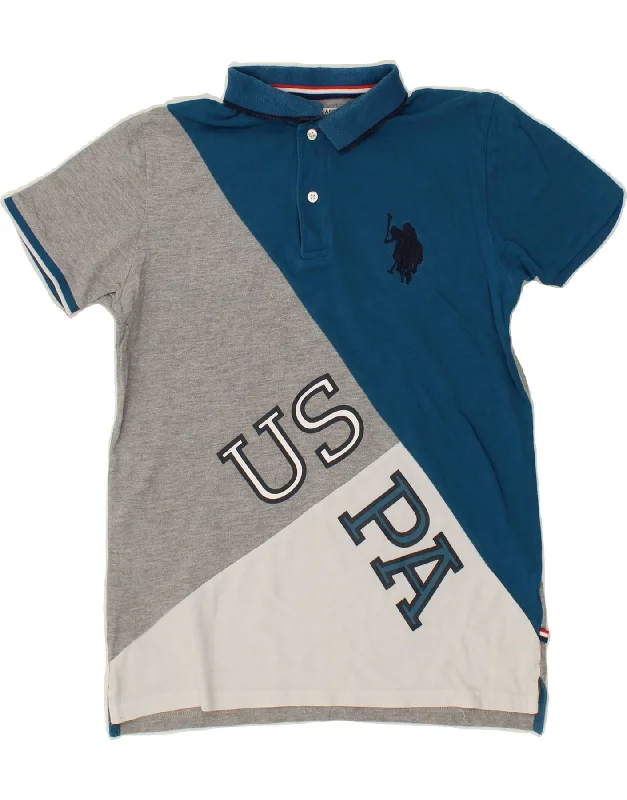 men's long sleeve pique polo shirts -U.S. POLO ASSN. Boys Graphic Polo Shirt 12-13 Years Grey Colourblock