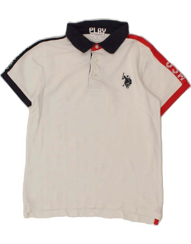 stylish plain polo shirts for men -U.S. POLO ASSN. Boys Graphic Polo Shirt 9-10 Years White Colourblock