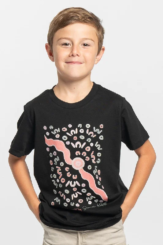 men's graphic tees for layering -Unified Moments Black Cotton Crew Neck Kids T-Shirt