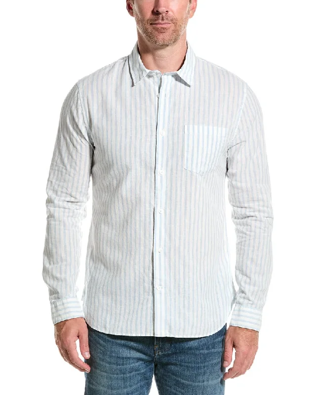 men's travel shirts -Vince Cabana Stripe Classic Fit Linen-Blend Shirt