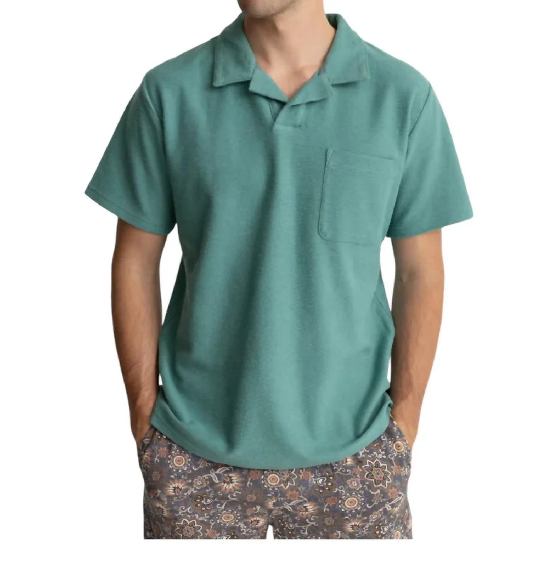 soft-touch polo shirts for men -Vintage Terry Polo In Teal