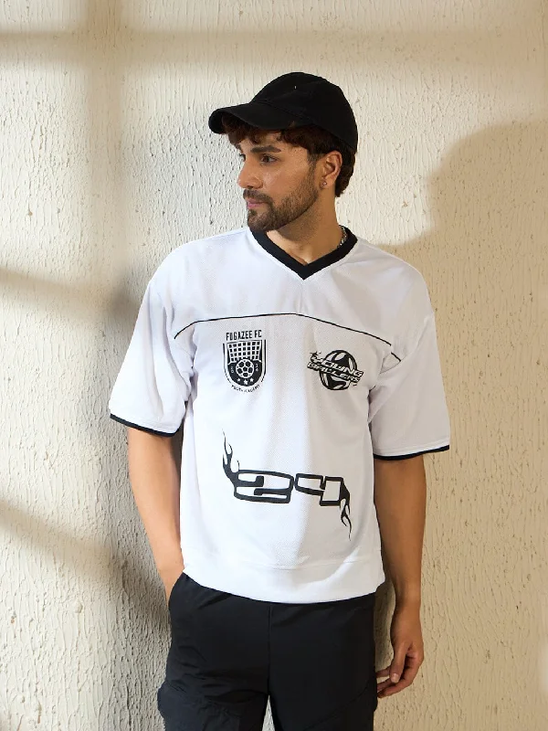 men's t-shirts with funny prints -White Mesh Football Jersey Tshirt