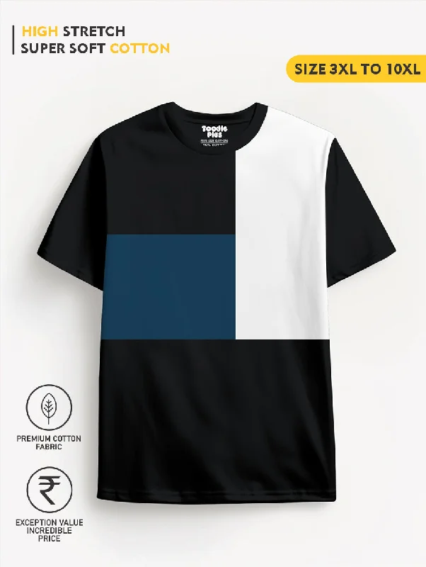 vibrant printed t-shirts for men -Black Airifoce White Colourblock Plus Size T-shirt