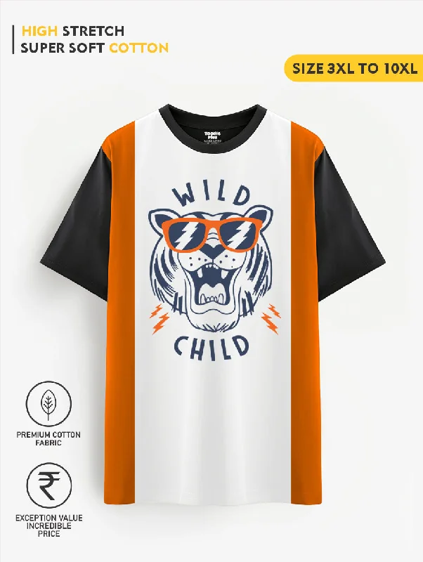 men's t-shirts for summer -Wild Child Orange Black White Raglan Plus Size T-shirt