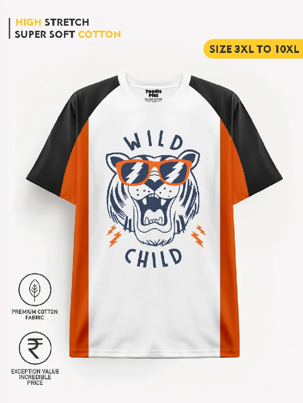 basic t-shirts for men -Wild Child Orange White Black Colourblock Plus Size T-shirt