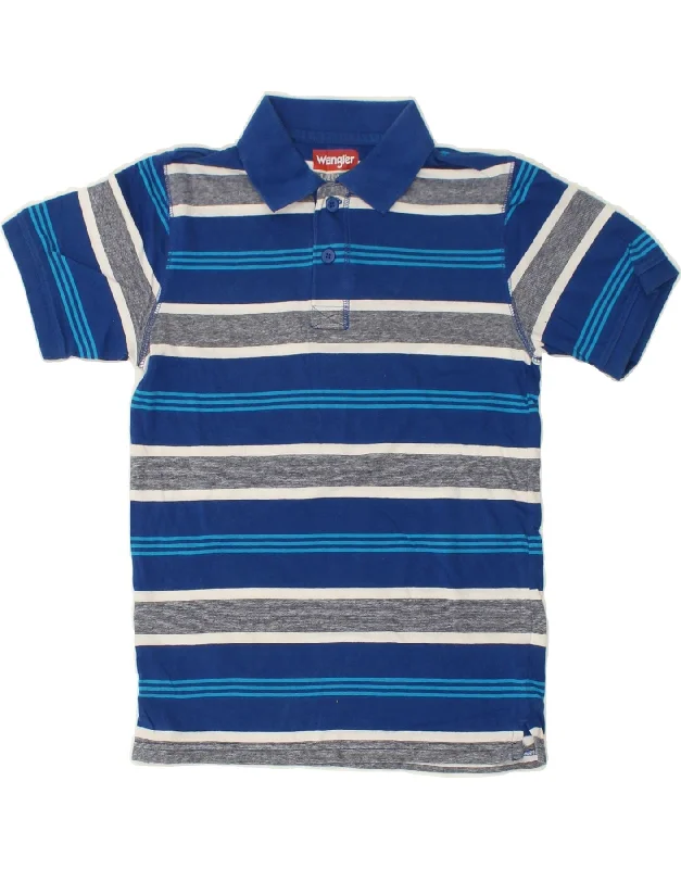 men's premium cotton polo shirts -WRANGLER Boys Polo Shirt 10-11 Years Large  Blue Striped Cotton