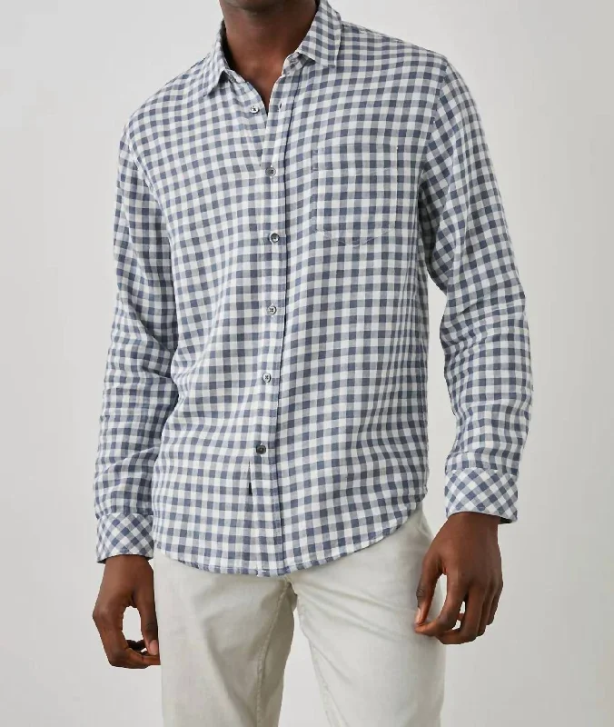 casual button-up shirts for men -Wyatt Top In Navy Gingham