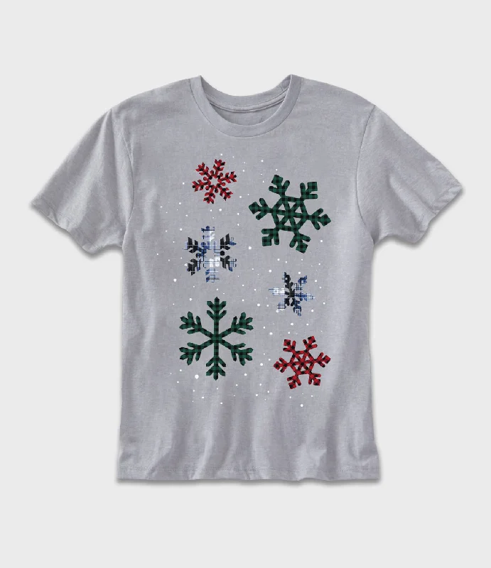 men's cotton blend t-shirts -Youth Flannel Snowflakes Graphic T-Shirt