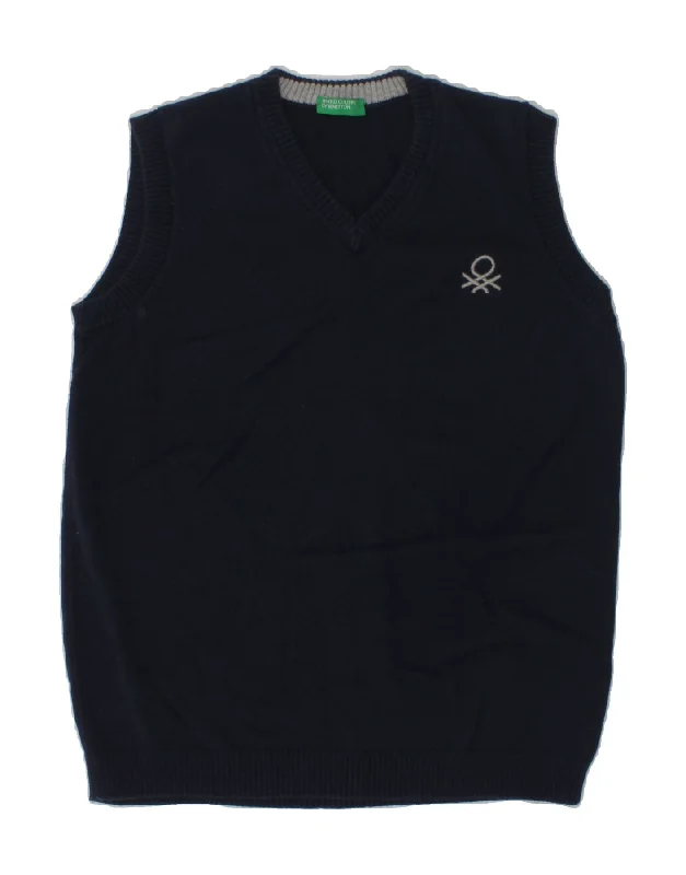 men's leather waistcoats -BENETTON Boys Vest Tank Top 7-8 Years  Navy Blue Cotton