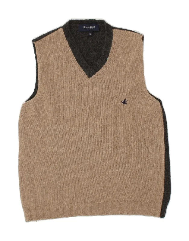 men's padded vests -BROOKSFIELD Boys Vest Tank Top 11-12 Years Beige Colourblock Wool