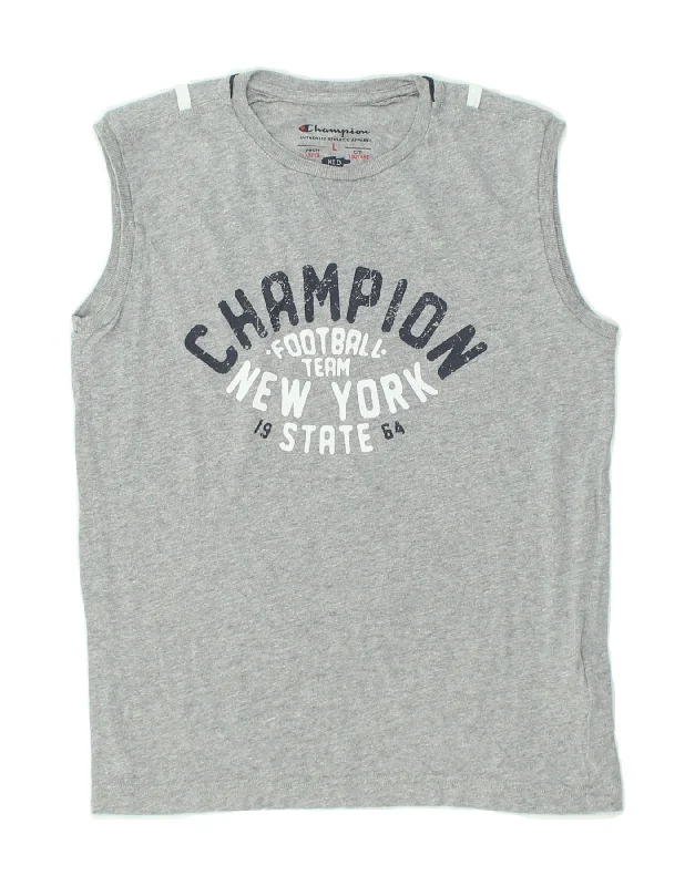 warm vests for men -CHAMPION Boys Graphic Vest Top 11-12 Years Large Grey Cotton